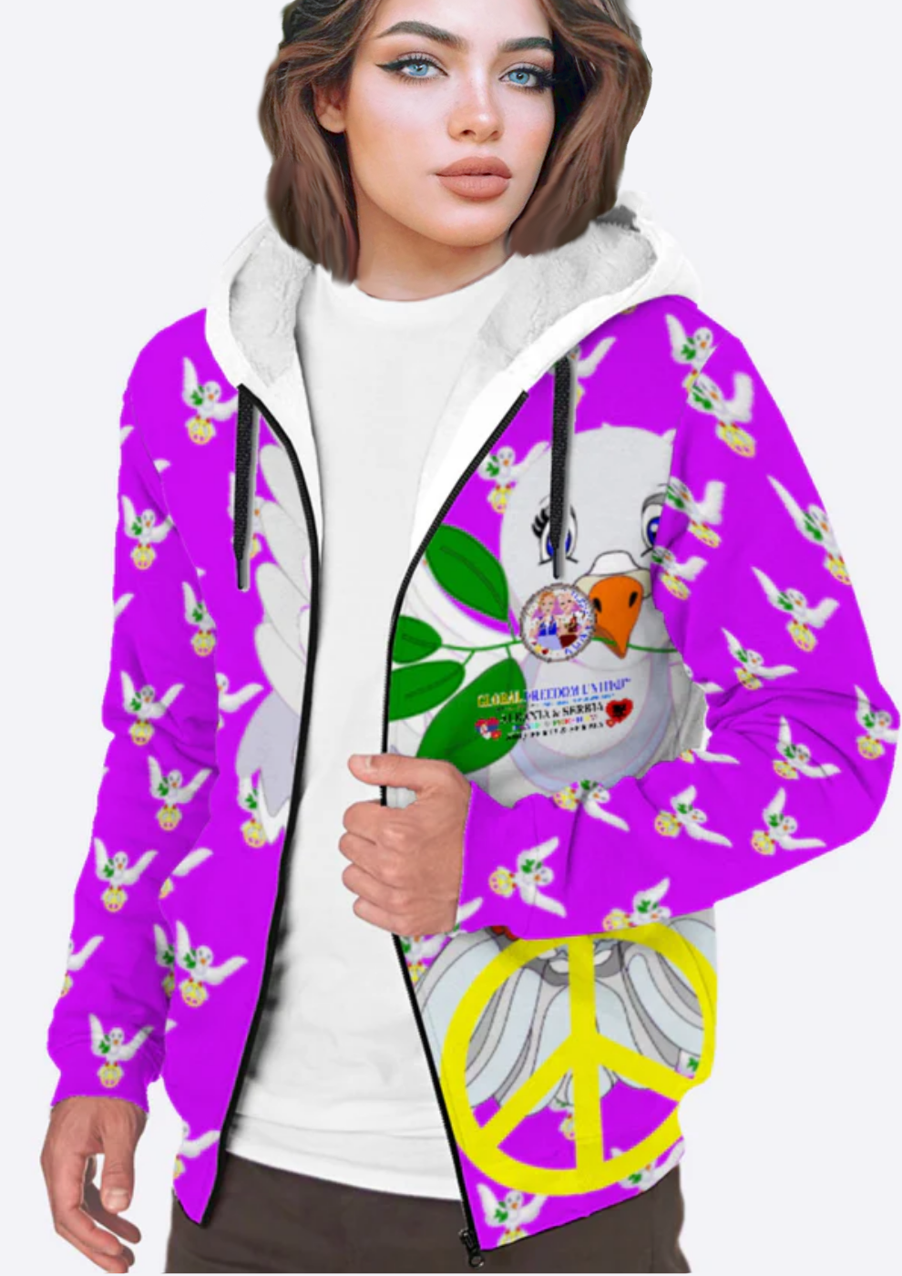 Plush Hoodie GLOBAL FREEDOM UNITED© Women Albania & Serbia Lilac