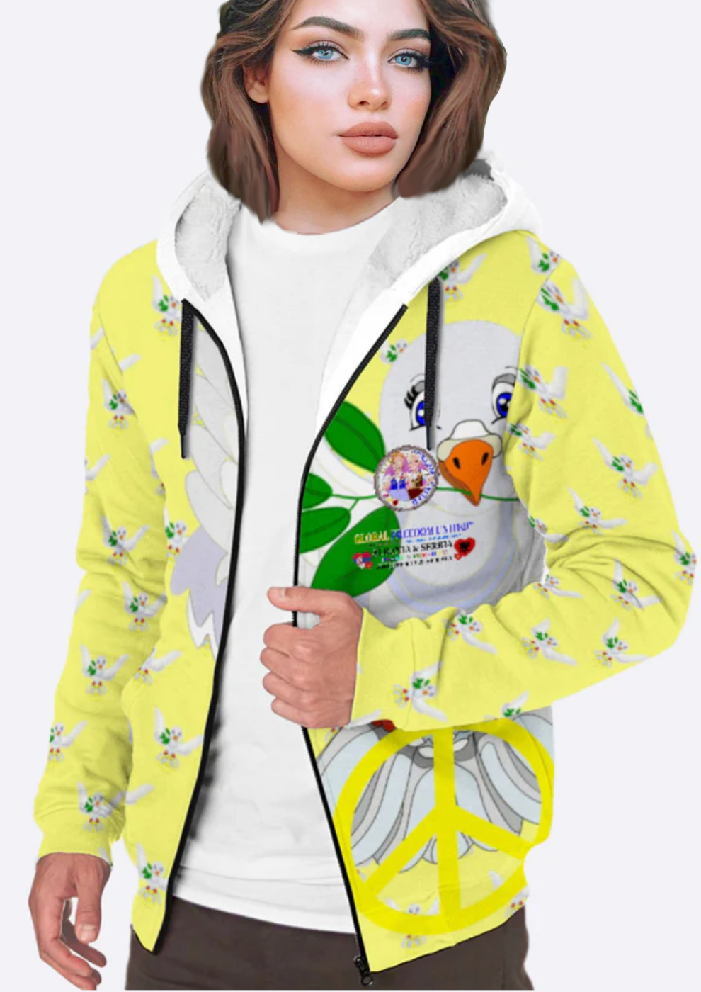 Plush Hoodie GLOBAL FREEDOM UNITED© Women Albania & Serbia Yellow