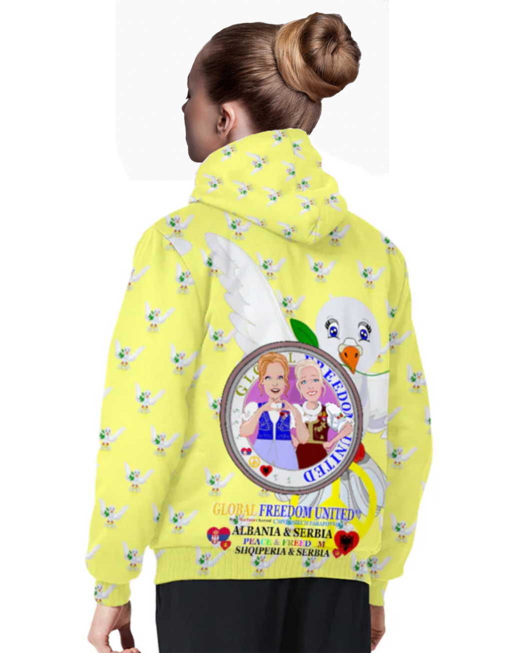Plush Hoodie GLOBAL FREEDOM UNITED© Women Albania & Serbia Yellow