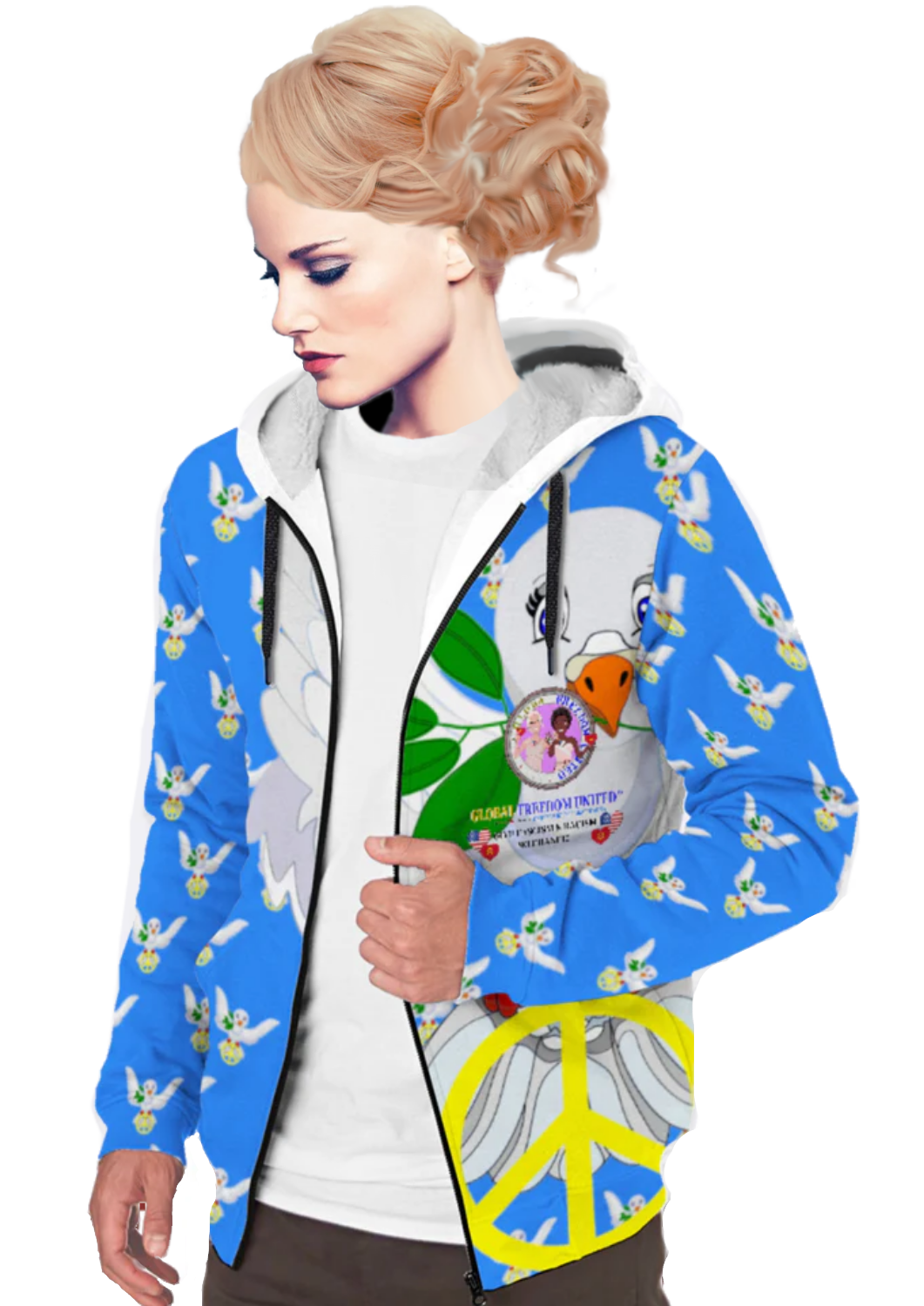 Plush Hoodie GLOBAL FREEDOM UNITED© Women Anti Racism & Fascism USA Blue