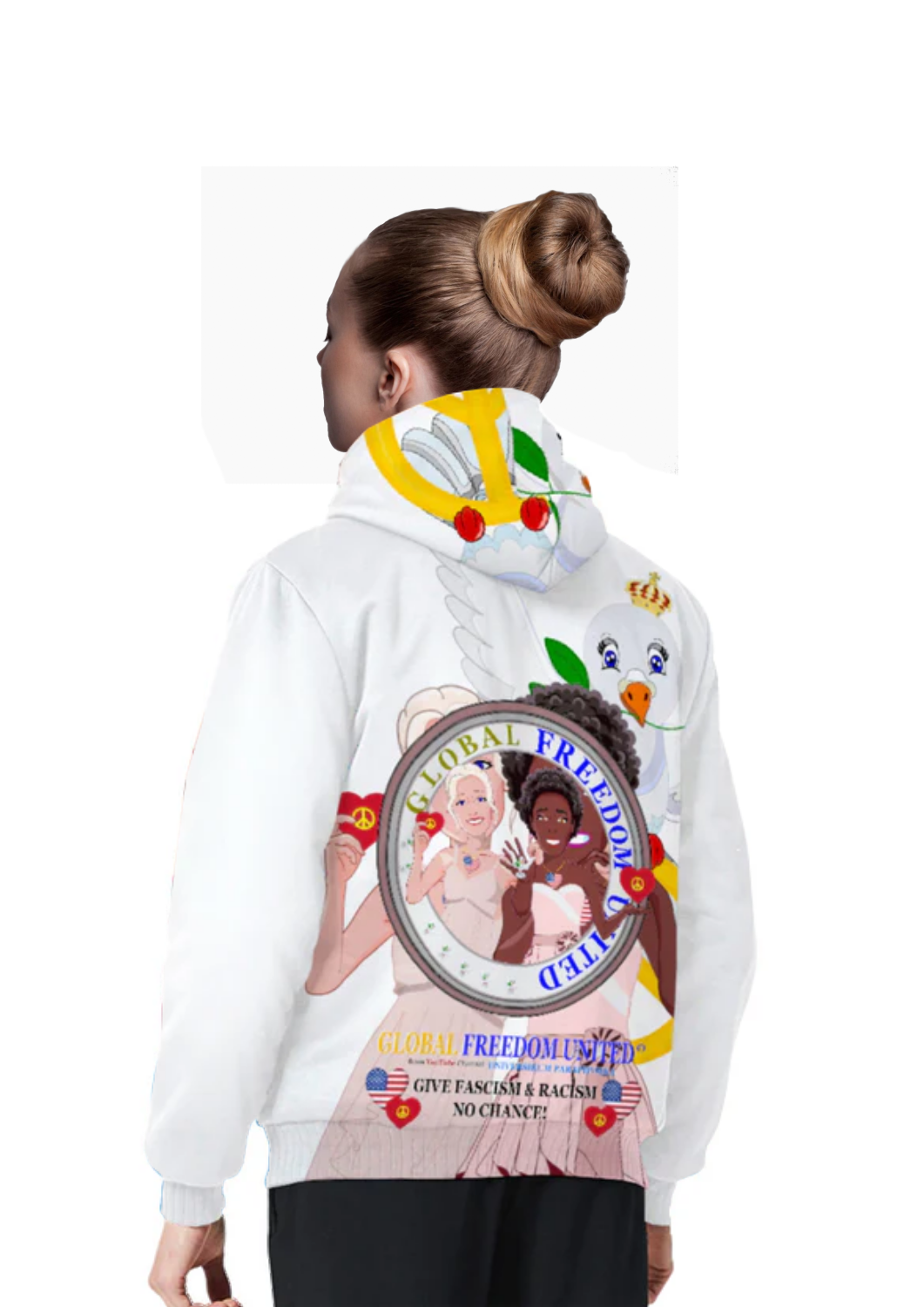 Plush Hoodie GLOBAL FREEDOM UNITED© Women Anti Racism & Fascism USA Big