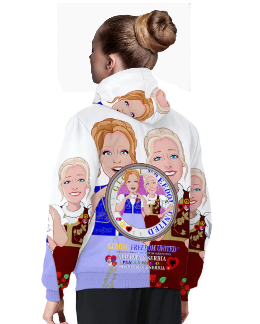 Plush Hoodie 2 GLOBAL FREEDOM UNITED© Women Albania & Serbia BIG