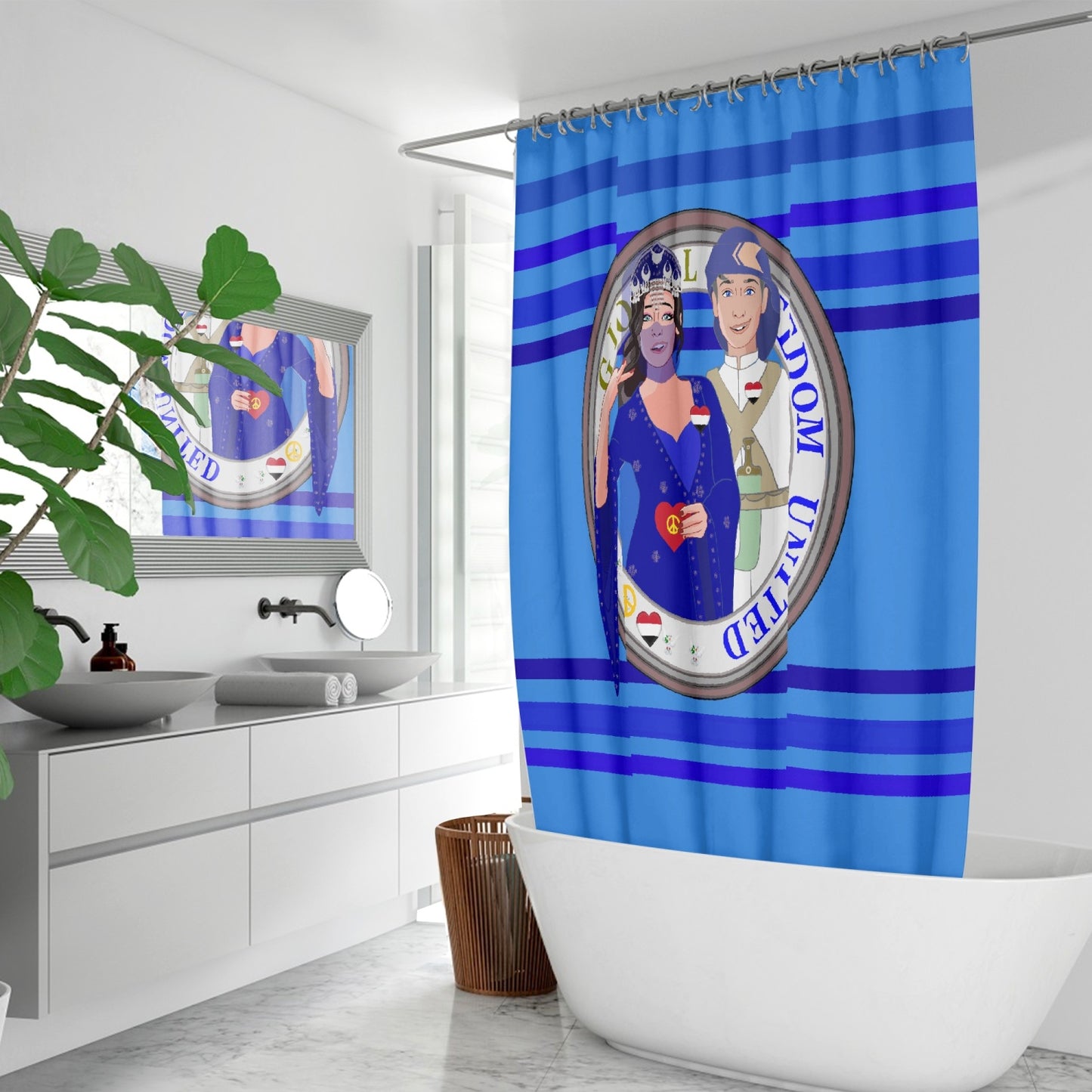 GLOBAL FREEDOM UNITED© Couple Yemen Deep Blue -  Quick-drying Shower Curtain