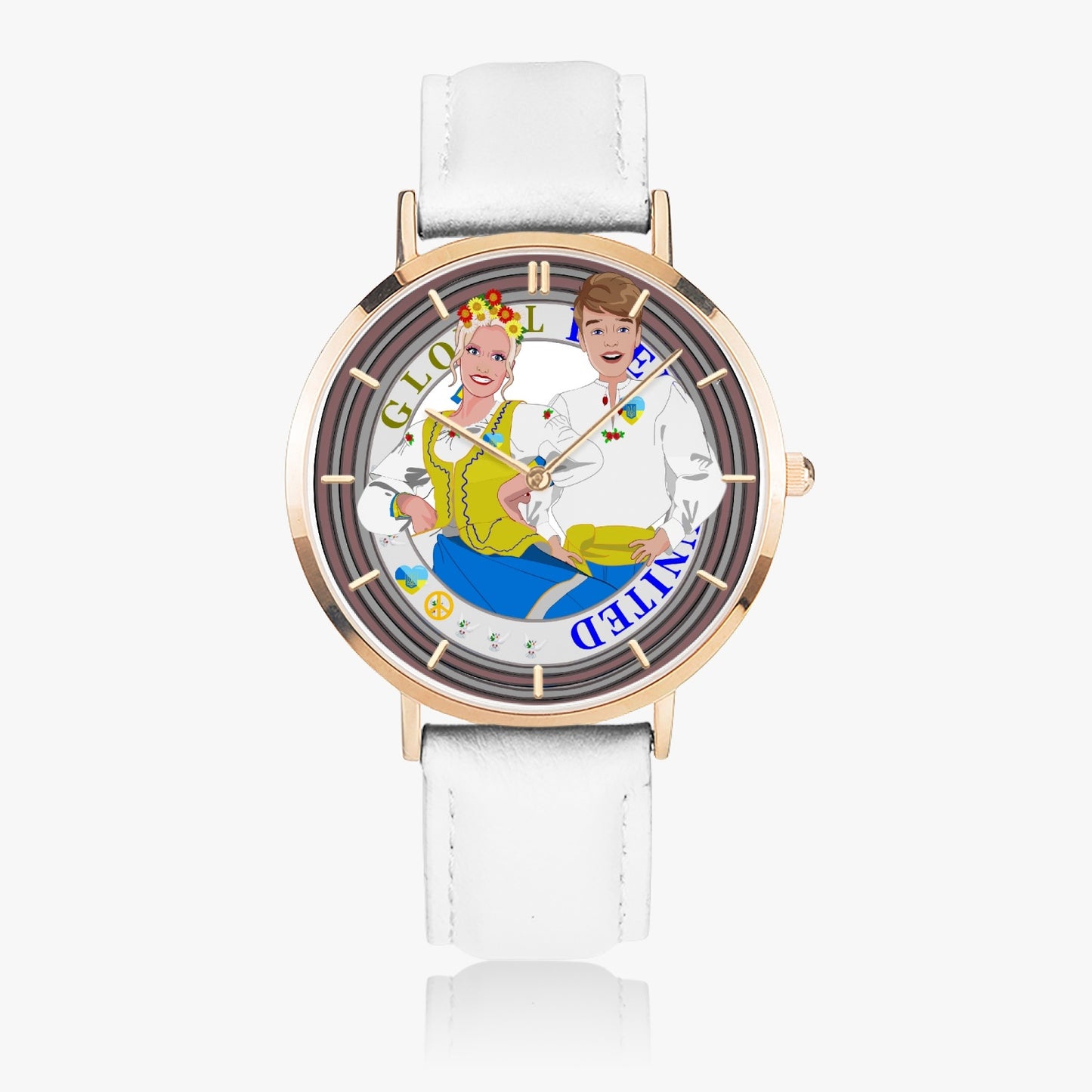GLOBAL FREEDOM UNITED© Couple Ukrain Hot Selling Ultra-Thin Leather Strap Quartz Watch (Rose Gold With Indicators)