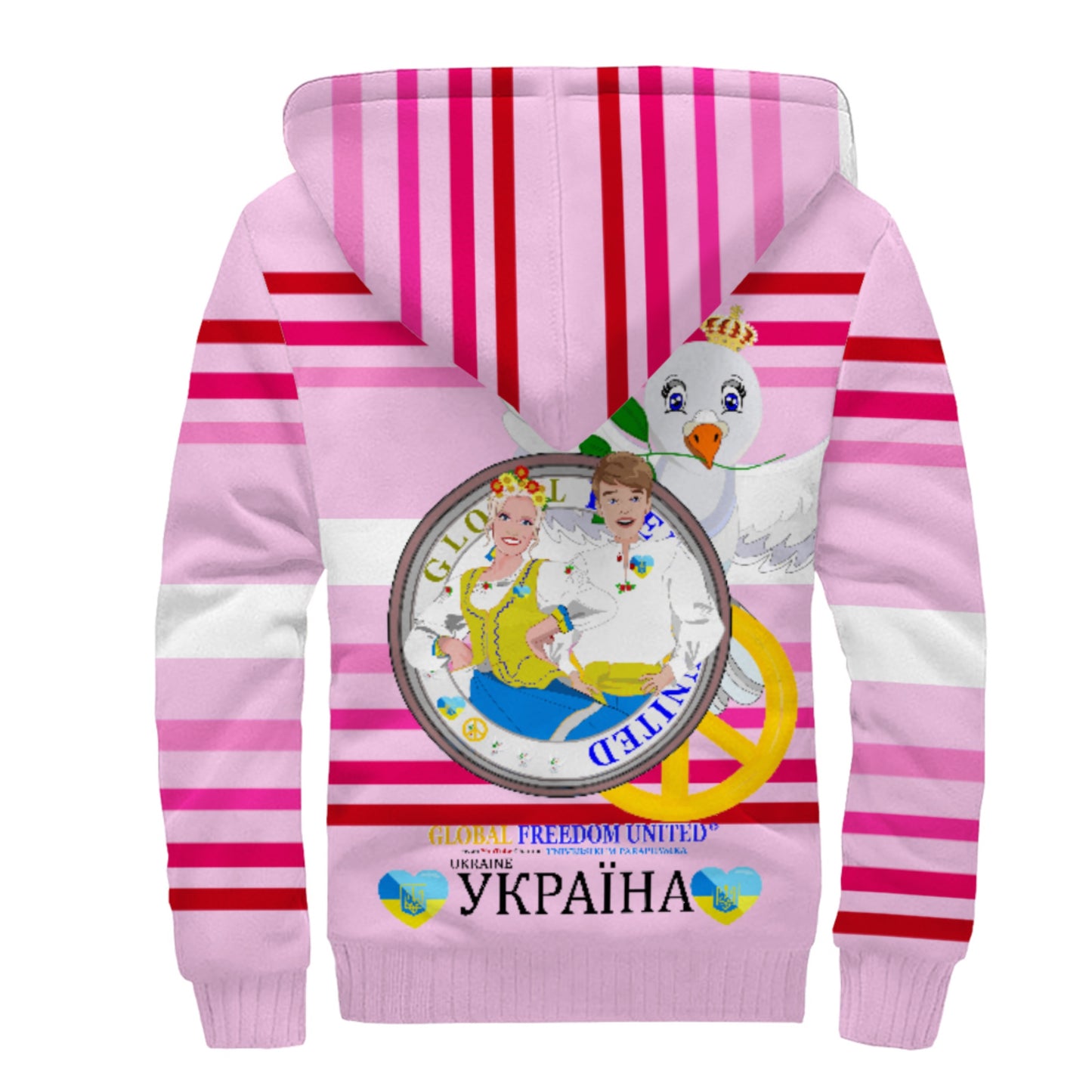 Plush Hoodie GLOBAL FREEDOM UNITED© Couple Ukrain Pink1