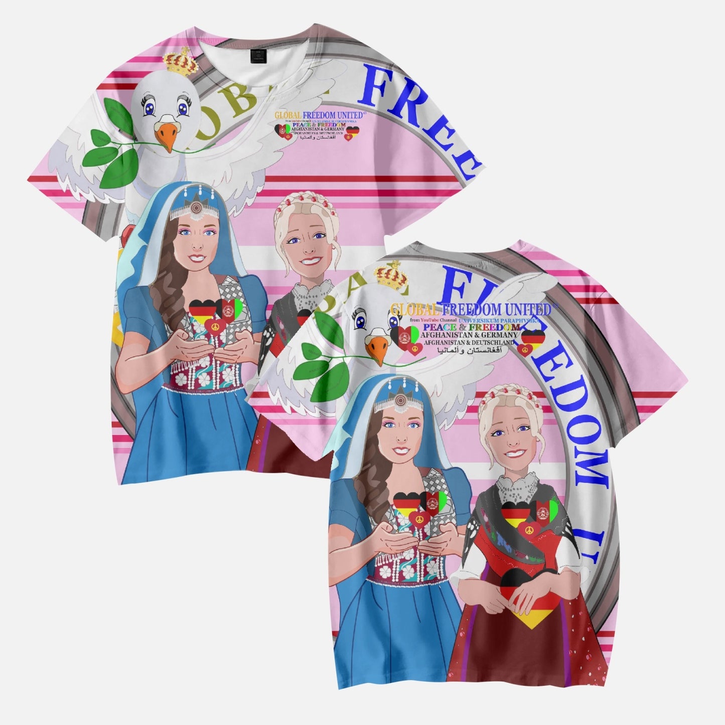 Short T-Shirts for Girls GLOBAL FREEDOM UNITED AFGHANISTAN & GERMANY V1 PINK 2