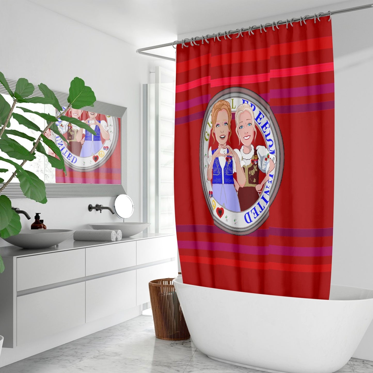 Quick-drying Shower Curtain GLOBAL FREEDOM UNITED© Women Albania & Serbia Red