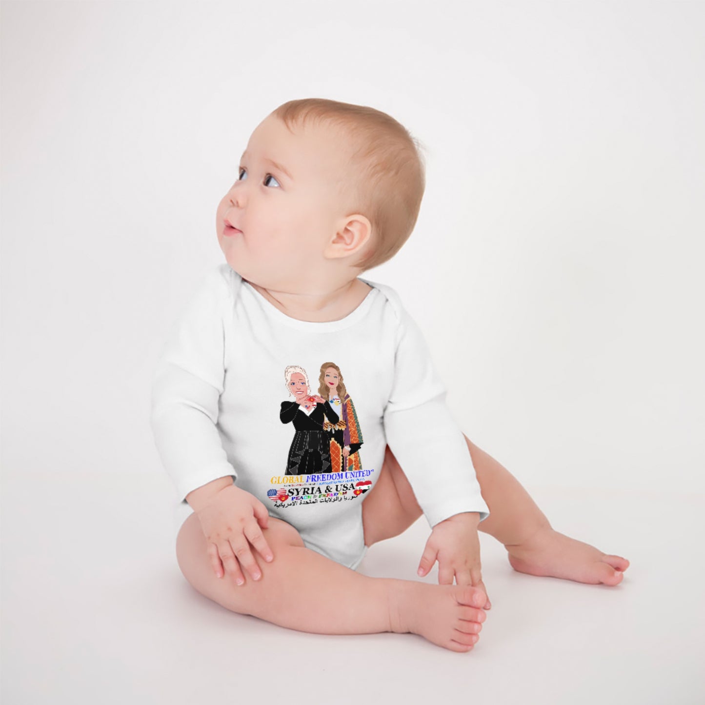 Baby Long-sleeve Body Suit GLOBAL FREEDOM UNITED© Women Syria & USA