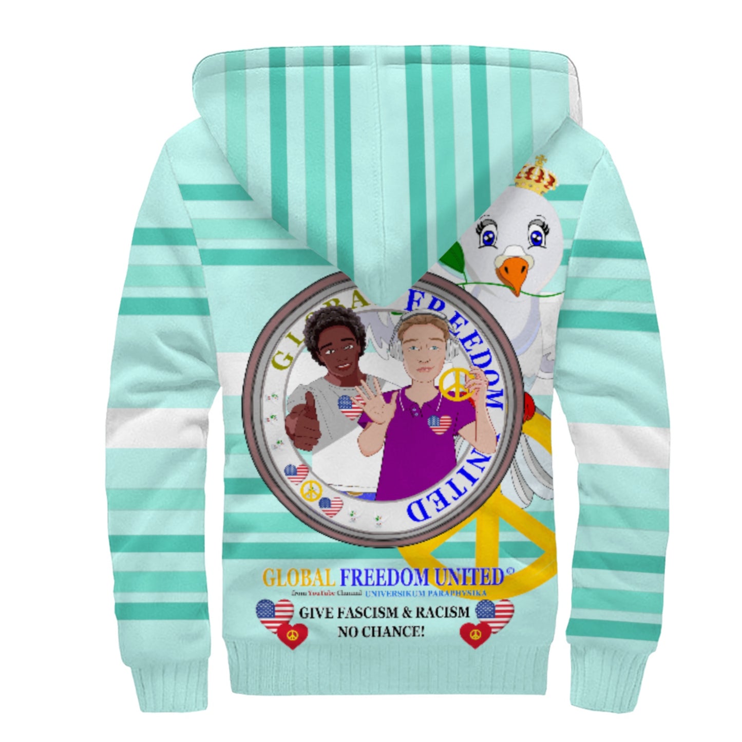Plush Hoodie GLOBAL FREEDOM UNITED© Men Anti Racism & Fascism USA  Light Green