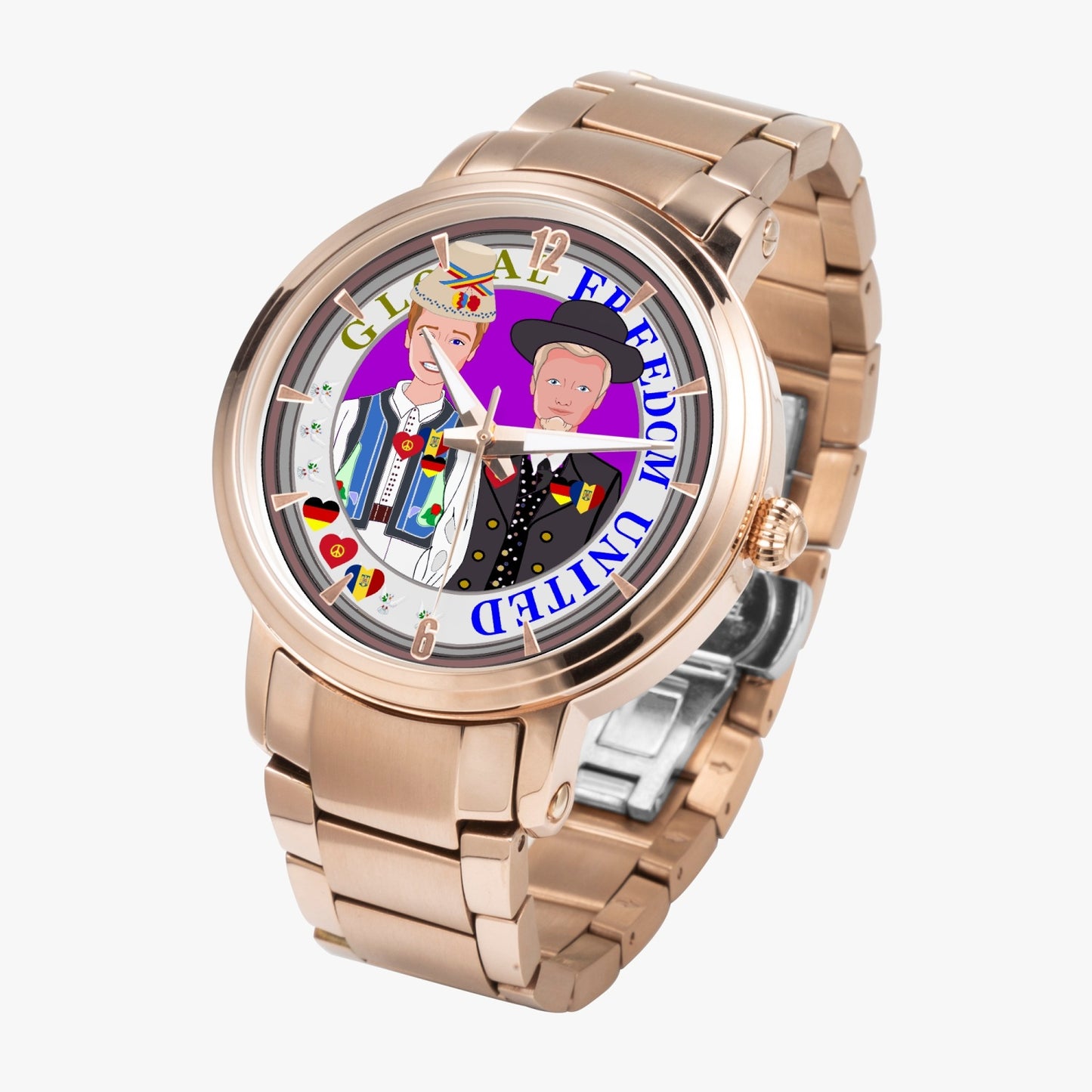 New Steel Strap Automatic Watch (With Indicators) GLOBAL FREEDOM UNITED MEN ROMANIA & GERMANY