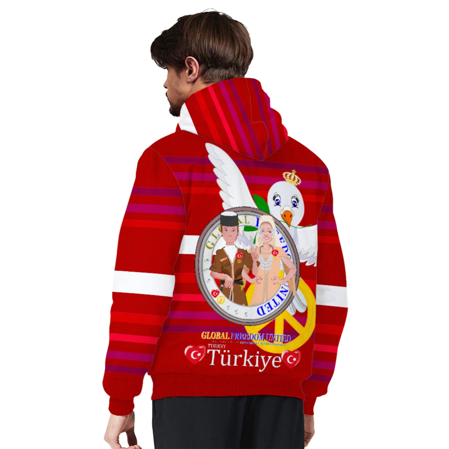 Plush Hoodie GLOBAL FREEDOM UNITED© Couple Turkey Red