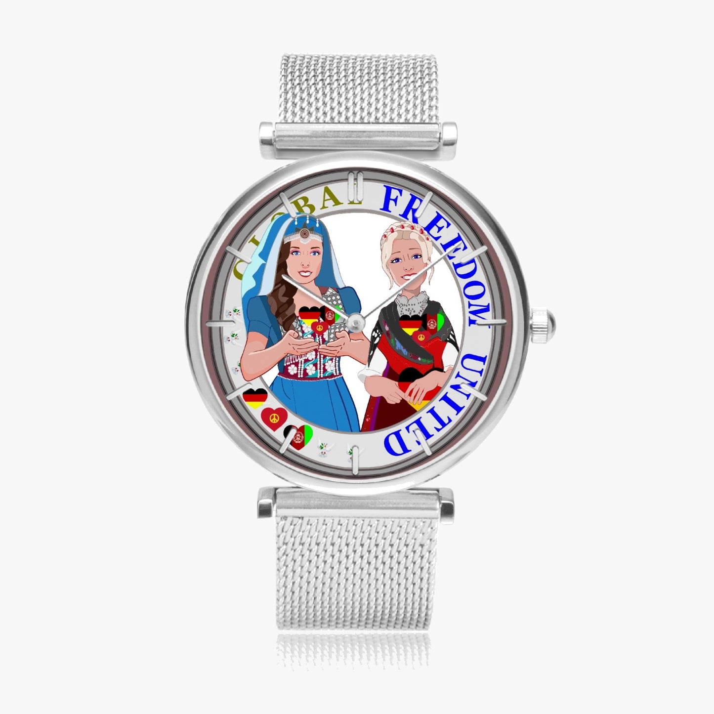 GLOBAL FREEDOM UNITED© New Stylish Ultra-Thin Quartz Watch (With Indicators) Women Afghanistan & Germany