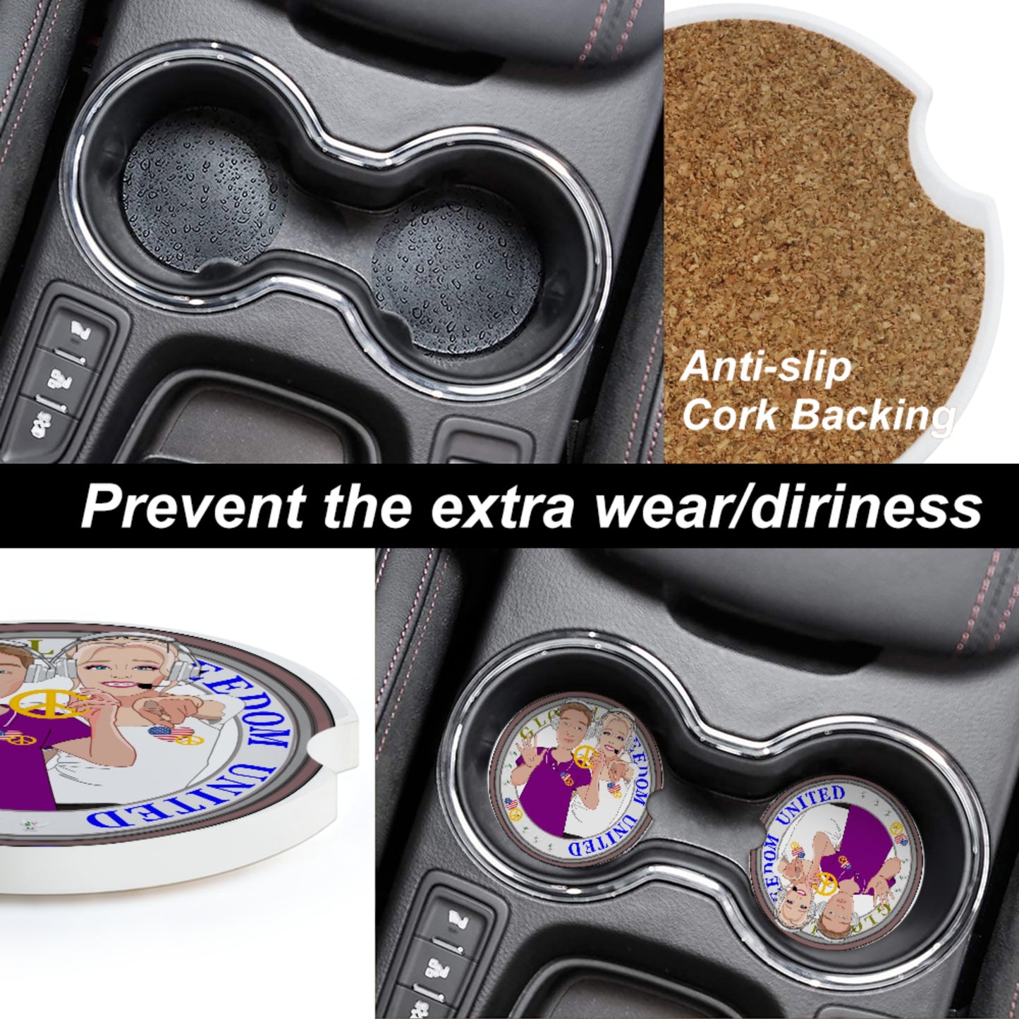 Ceramic Car Coaster GLOBAL FREEDOM UNITED© Couple USA Wight American