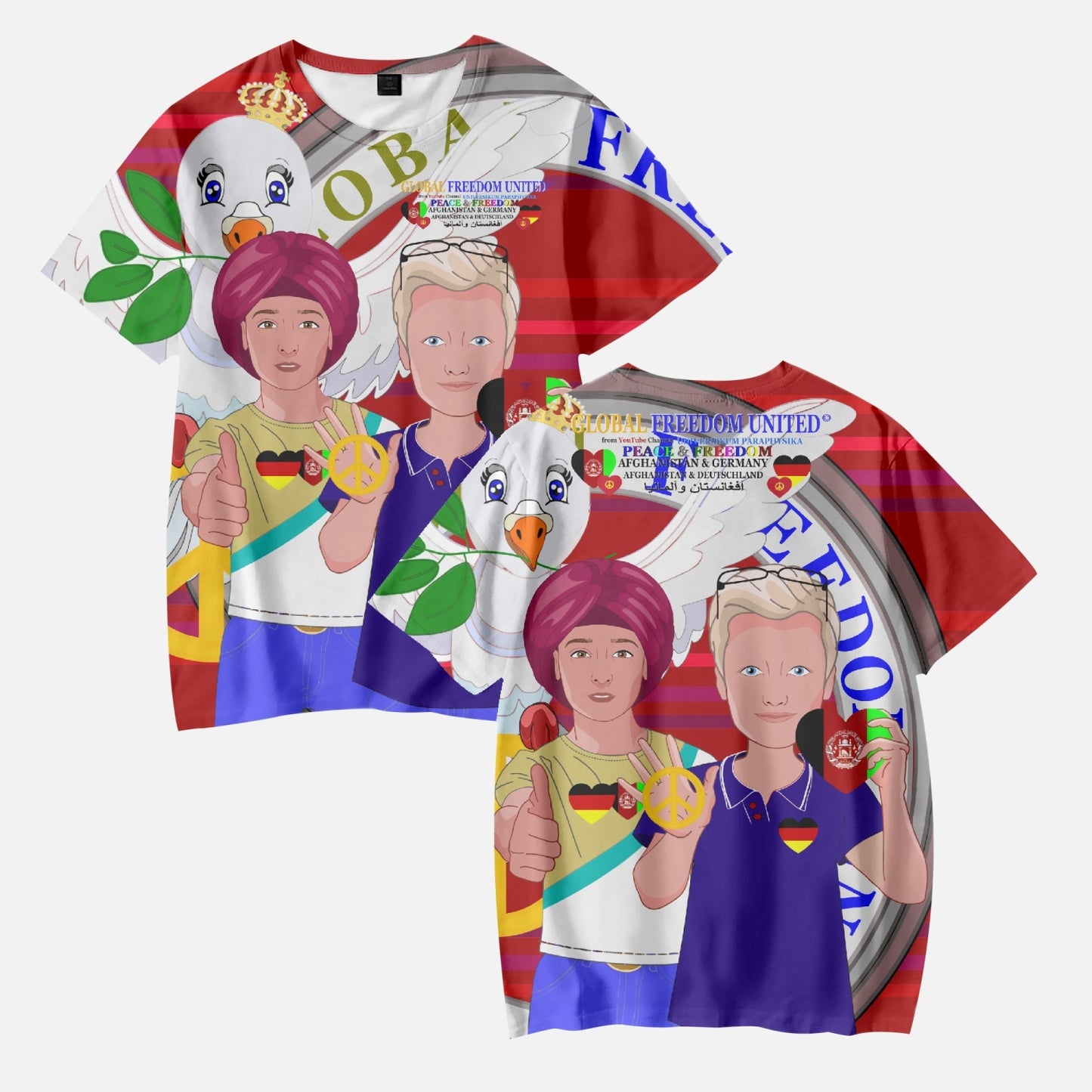 AOP Kids' Short T-Shirts GLOBAL FREEDOM UNITED BOY AFGHANISTAN & GERMANY RED