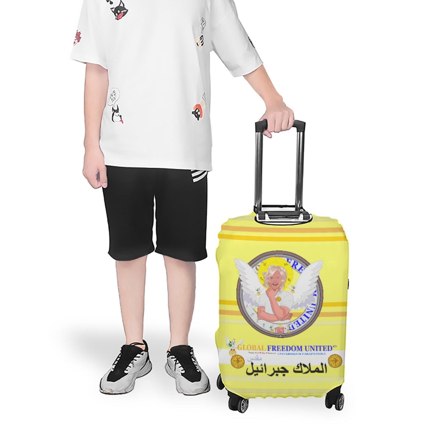 Luggage Cover GLOBAL FREEDOM UNITED© Archangel Gabriel Yellow