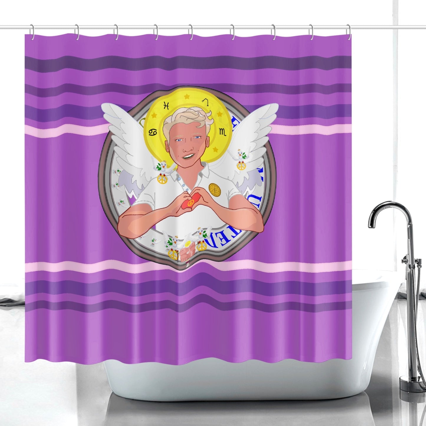 Quick-drying Shower Curtain GLOBAL FREEDOM UNITED© Archangel Rafael Lilac