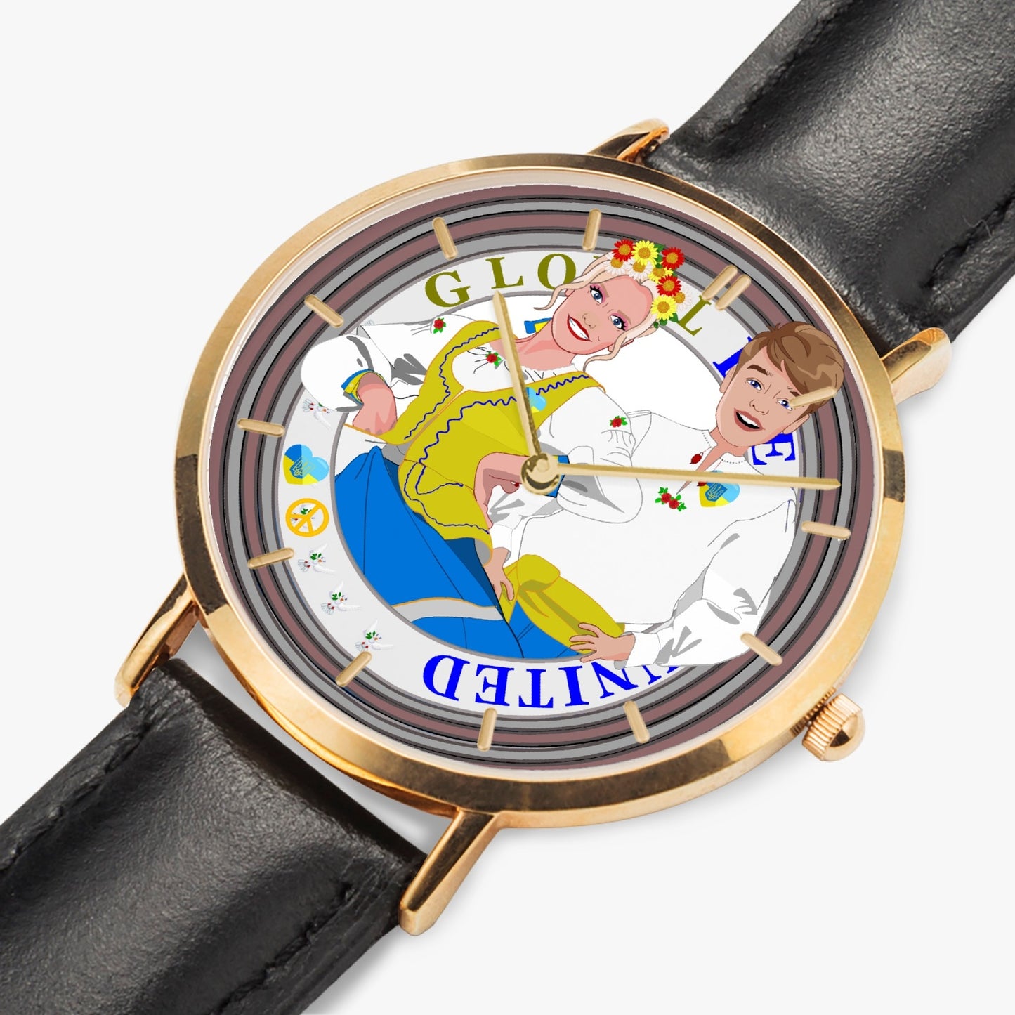 GLOBAL FREEDOM UNITED© Couple Ukrain Hot Selling Ultra-Thin Leather Strap Quartz Watch (Rose Gold With Indicators)