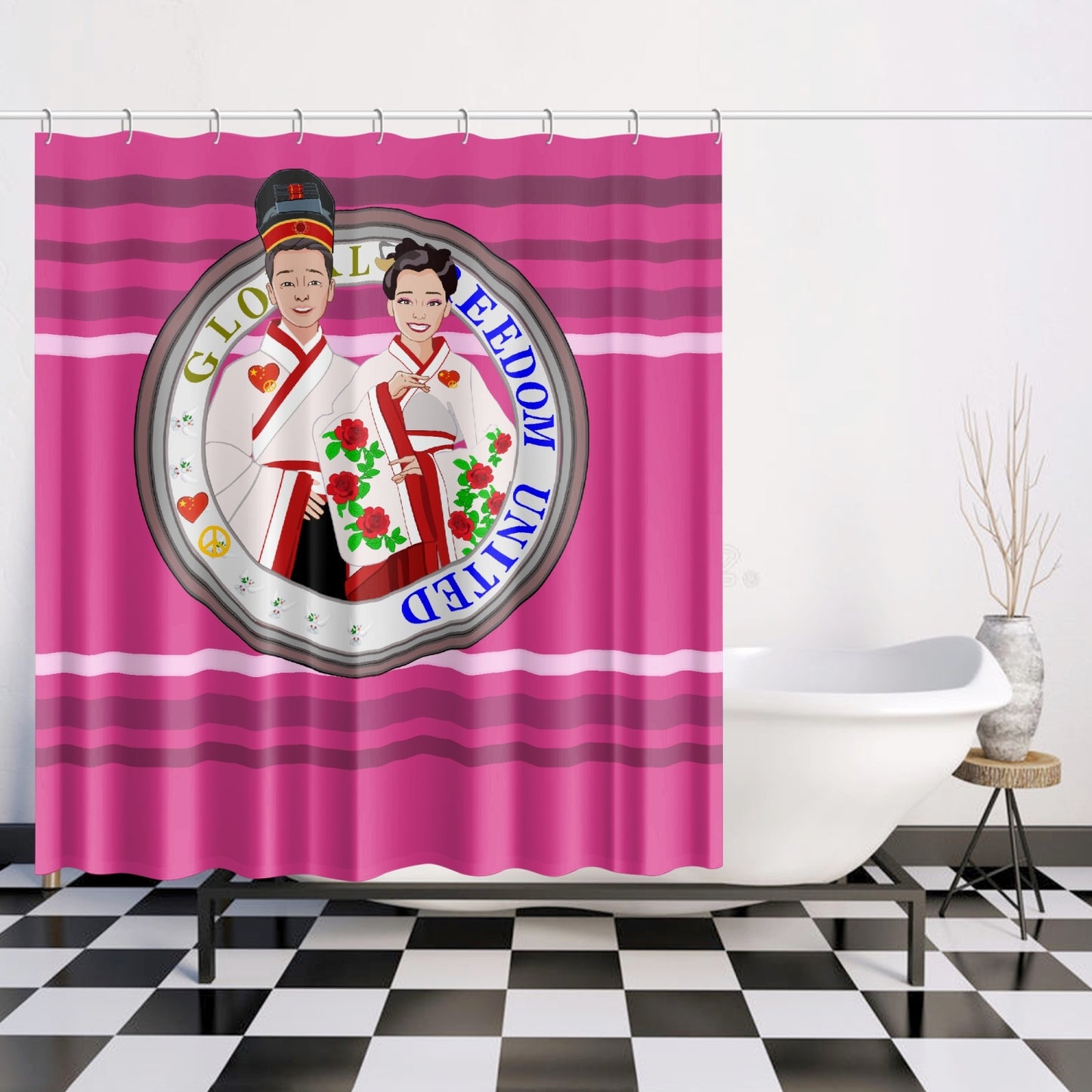 GLOBAL FREEDOM UNITED© Couple China Pink2 -  Quick-drying Shower Curtain