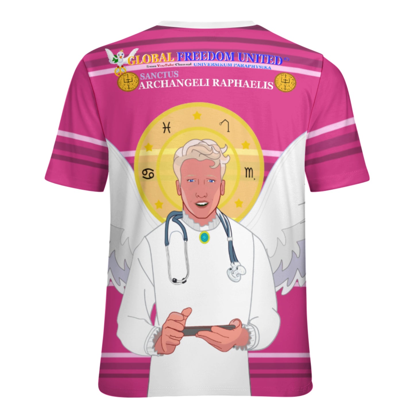 Women´s T-shirt GLOBAL FREEDOM UNITED© Archangel Rafael Old Latin Pink2