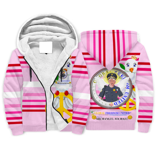 Plush Hoodie GLOBAL FREEDOM UNITED© Archangel Michael As Policemen Pink1