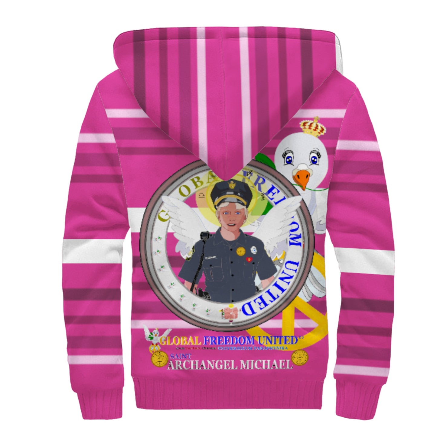 Plush Hoodie GLOBAL FREEDOM UNITED© Archangel Michael As Policemen Pink2