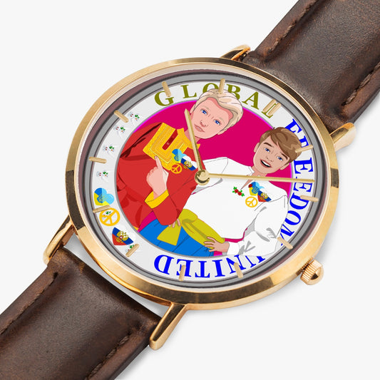 GLOBAL FREEDOM UNITED© Hot Selling Ultra-Thin Leather Strap Quartz Watch (Rose Gold With Indicators) Men Russia & Ukrain