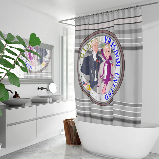 GLOBAL FREEDOM UNITED© Couple USA Georg Washington Grey - Quick-drying Shower Curtain