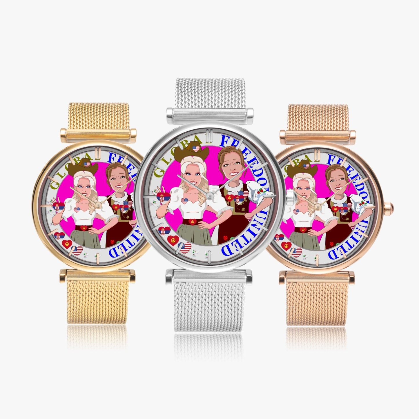 GLOBAL FREEDOM UNITED© New Stylish Ultra-Thin Quartz Watch (With Indicators) Women USA & Serbia