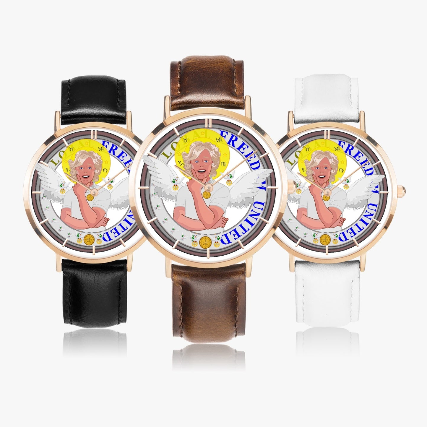GLOBAL FREEDOM UNITED© ARCHANGEL GABRIEL - Hot Selling Ultra-Thin Leather Strap Quartz Watch (Rose Gold With Indicators)
