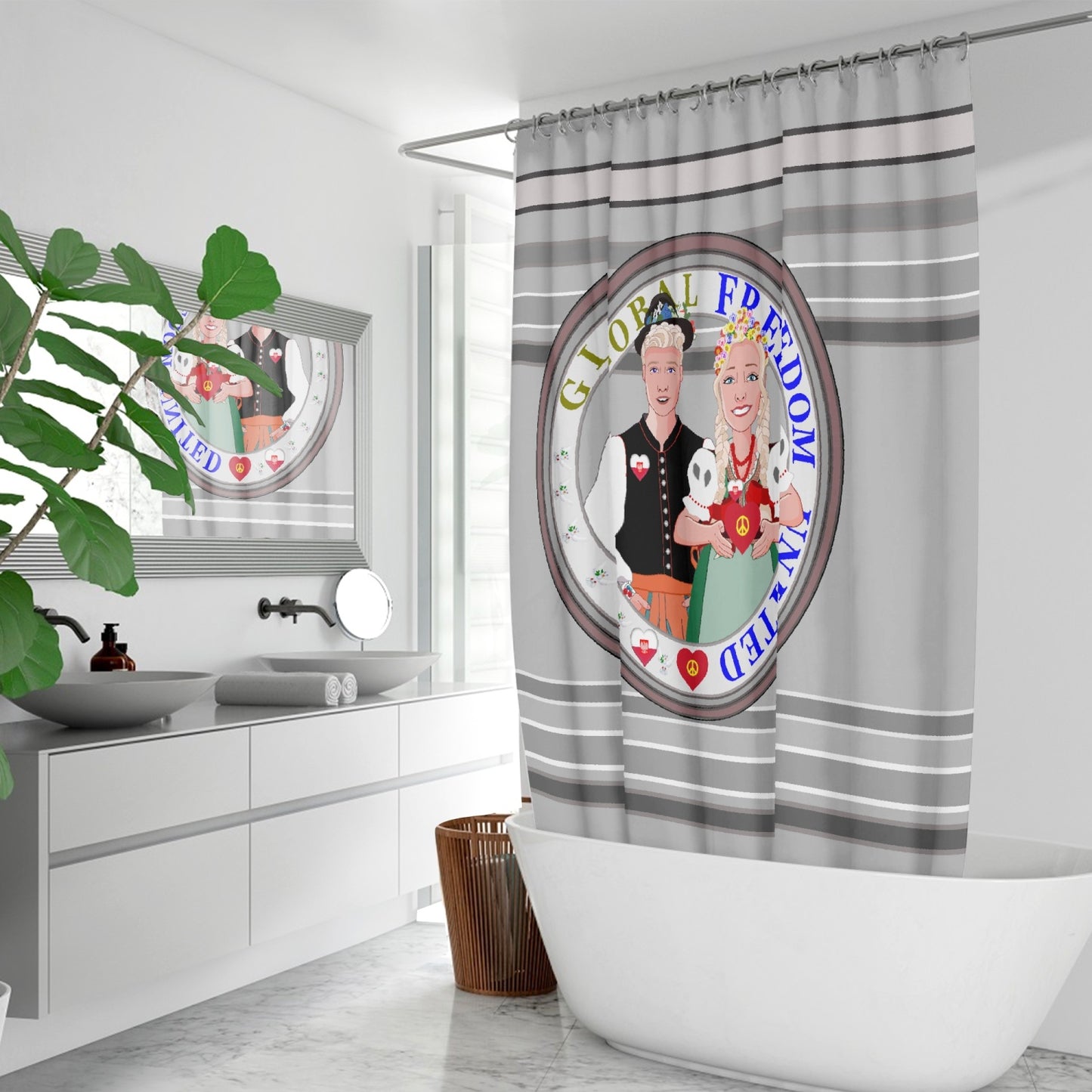 GLOBAL FREEDOM UNITED© Couple Poland Grey - Quick-drying Shower Curtain