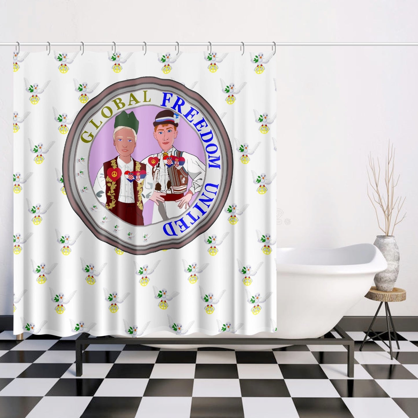 GLOBAL FREEDOM UNITED© Men Croatia & Serbia WIGHT Quick-drying Shower Curtain