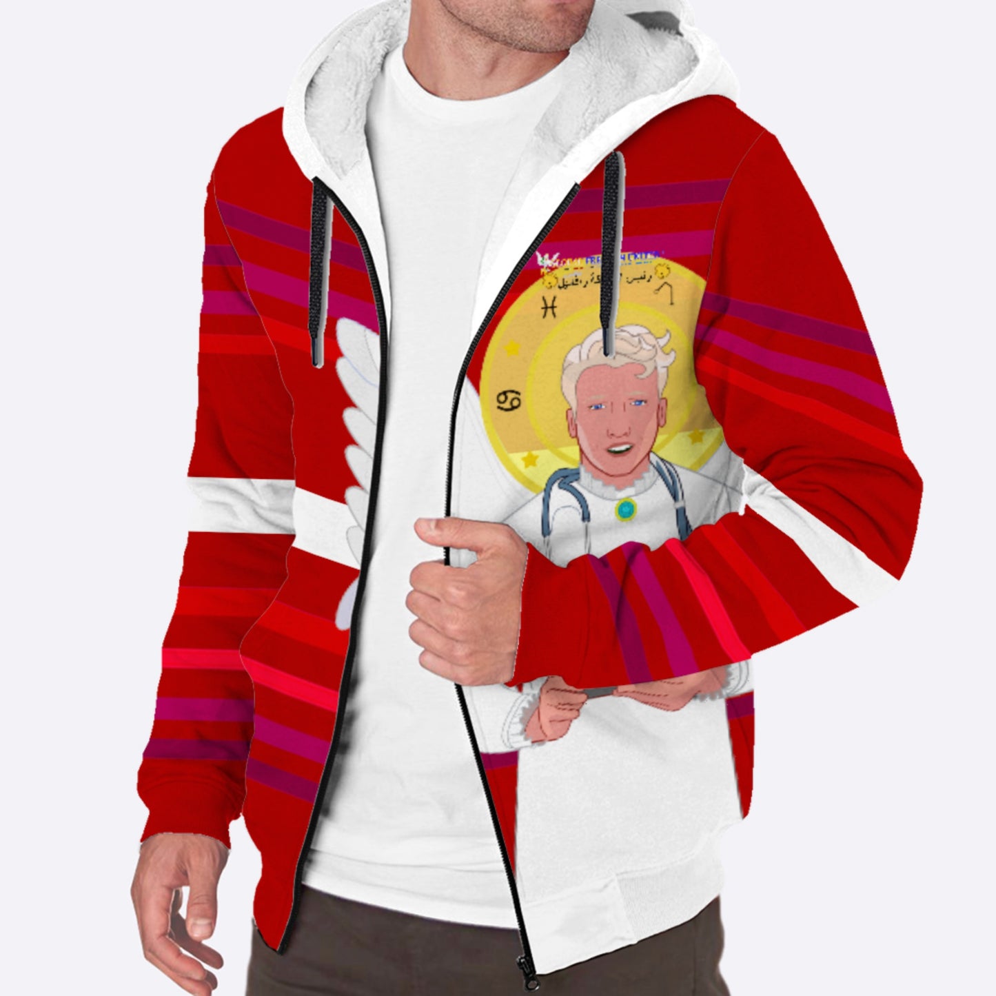 Plush Hoodie GLOBAL FREEDOM UNITED© Archangel Rafael Arabic Red