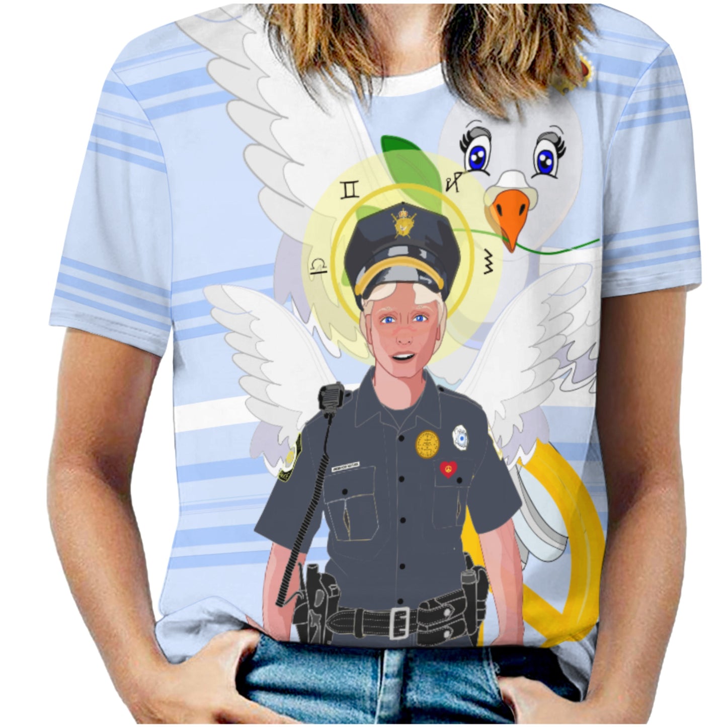 Women´s T-shirt 2 GLOBAL FREEDOM UNITED© Archangel Michael As Policemen Light Blue