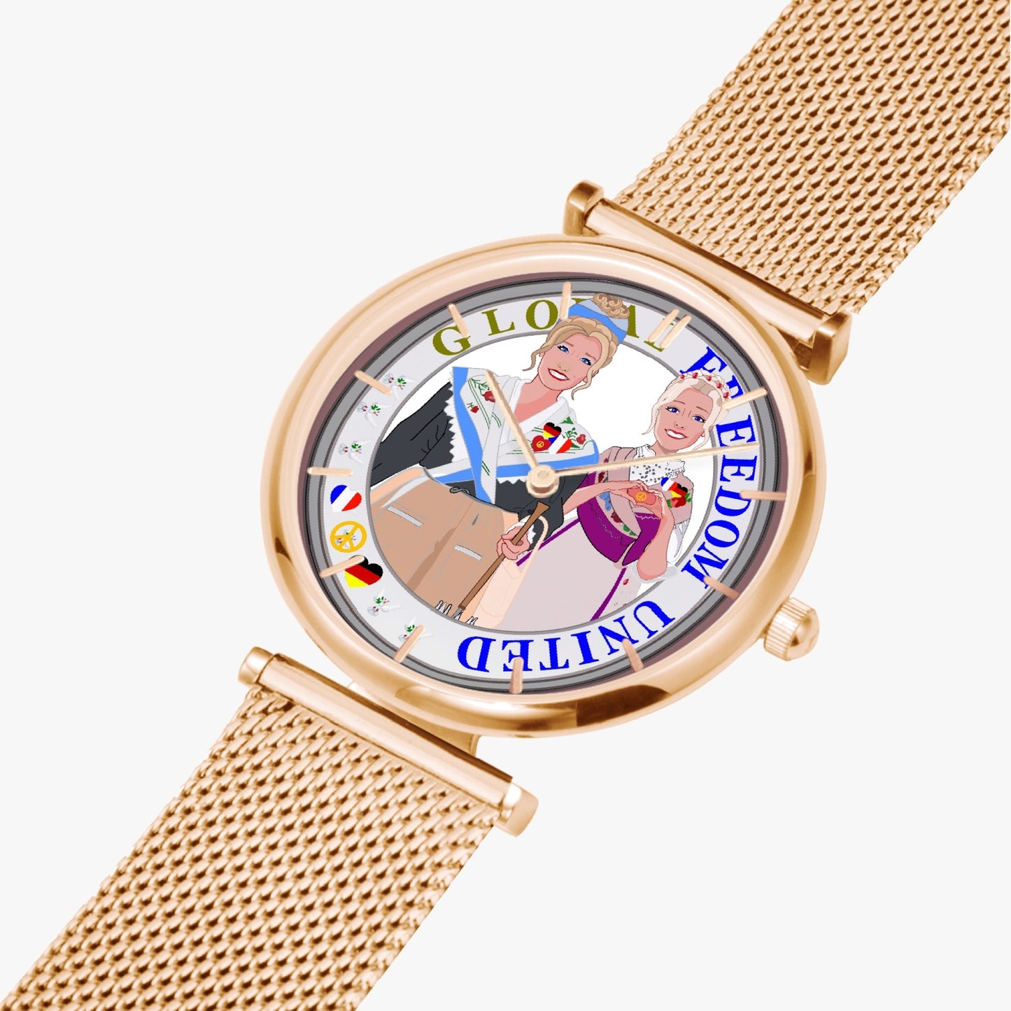 GLOBAL FREEDOM UNITED©  New Stylish Ultra-Thin Quartz Watch (With Indicators) Women French & Germany V2