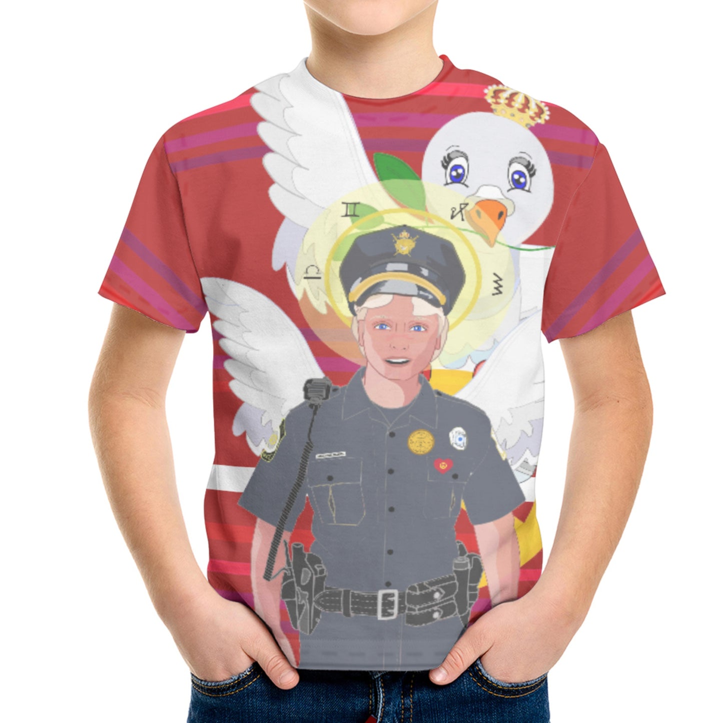 Childrens T-shirt GLOBAL FREEDOM UNITED© Archangel Michael As Policemen Pink1