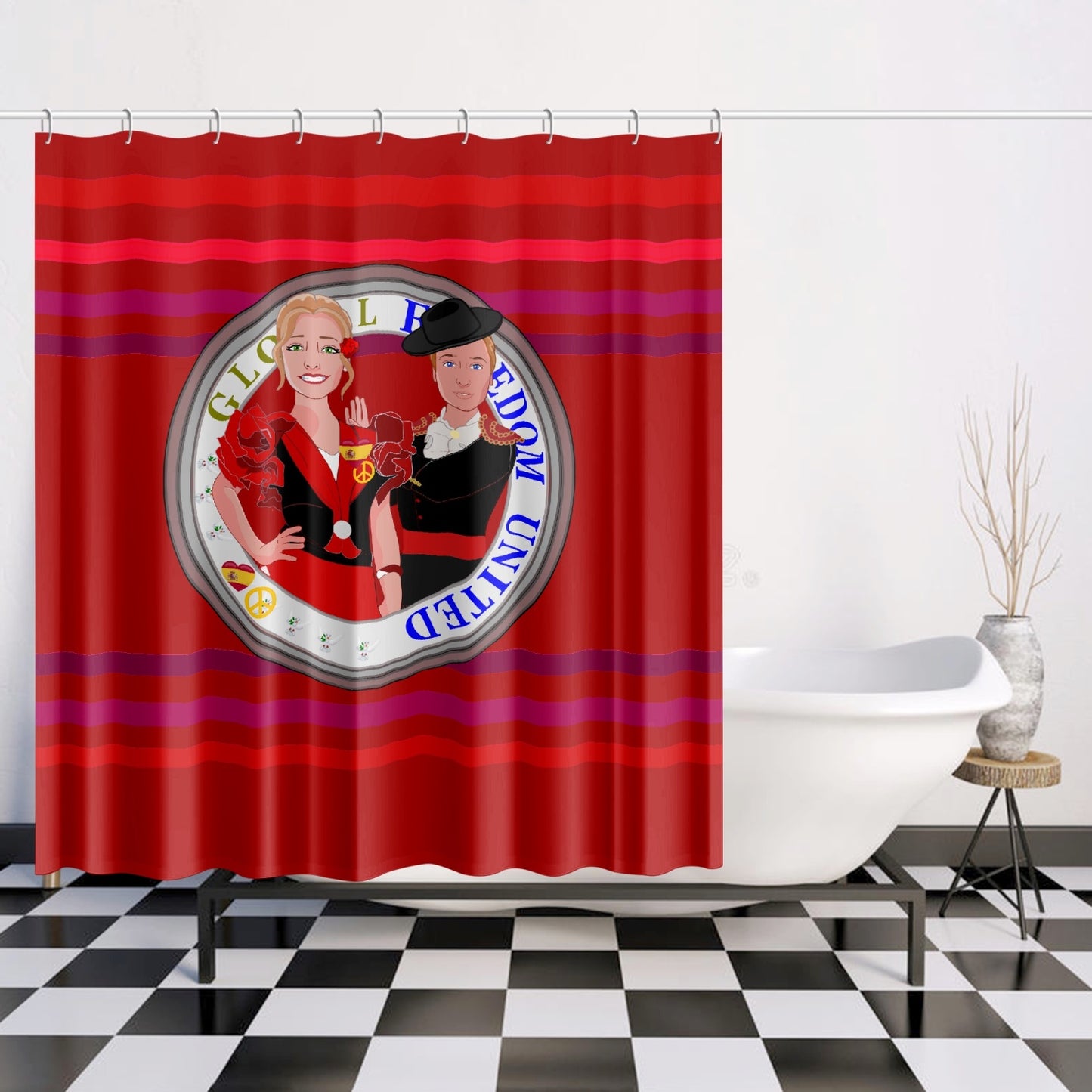 GLOBAL FREEDOM UNITED© Couplen Spain Red Quick-drying Shower Curtain