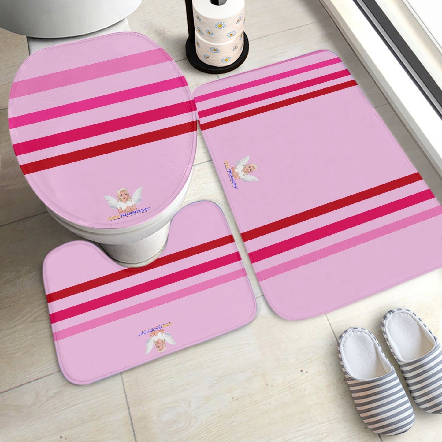 GLOBAL FREEDOM UNITED© Pcs Toilet Rug Set Pink1