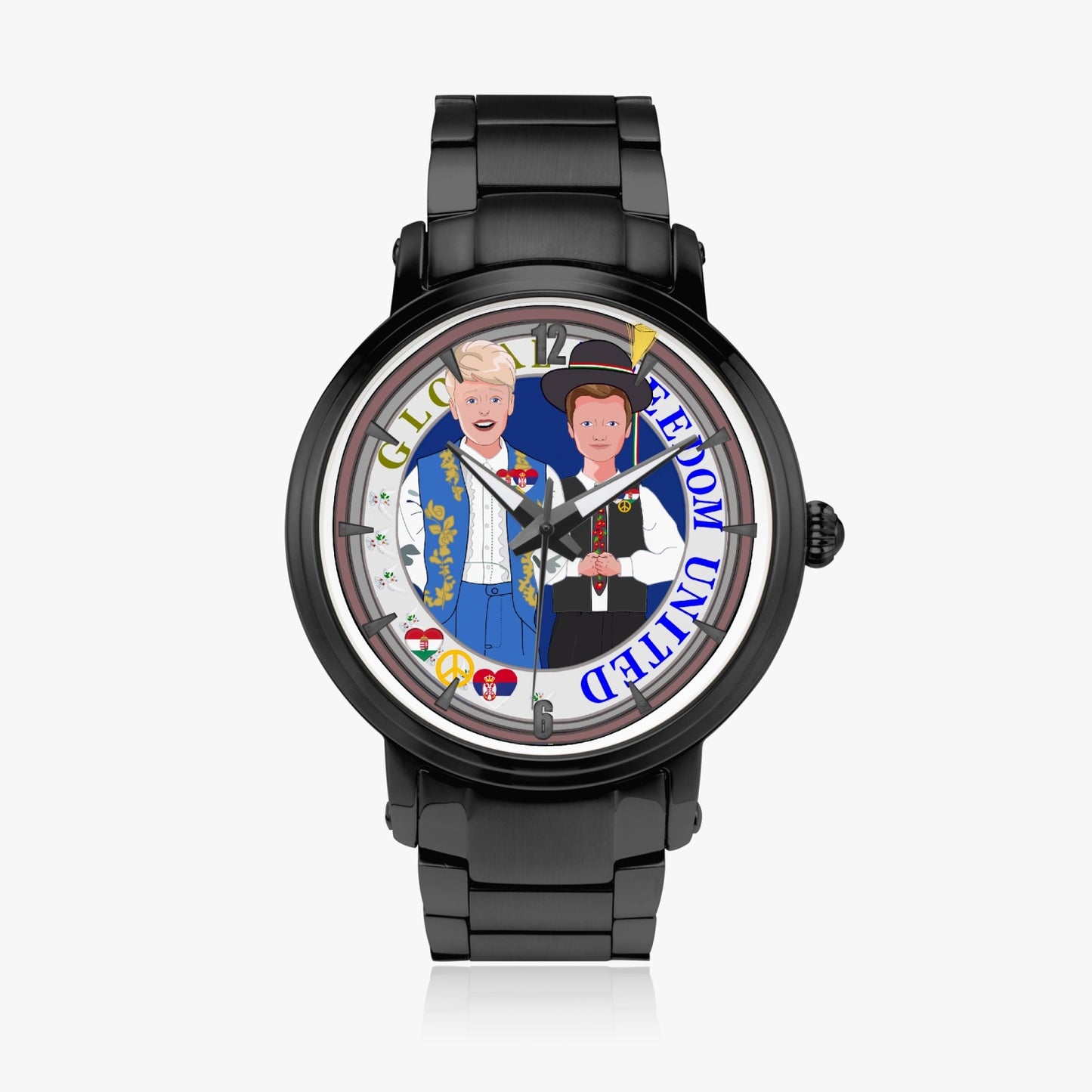 GLOBAL FREEDOM UNITED© New Steel Strap Automatic Watch (With Indicators) Men Serbia & Hungary