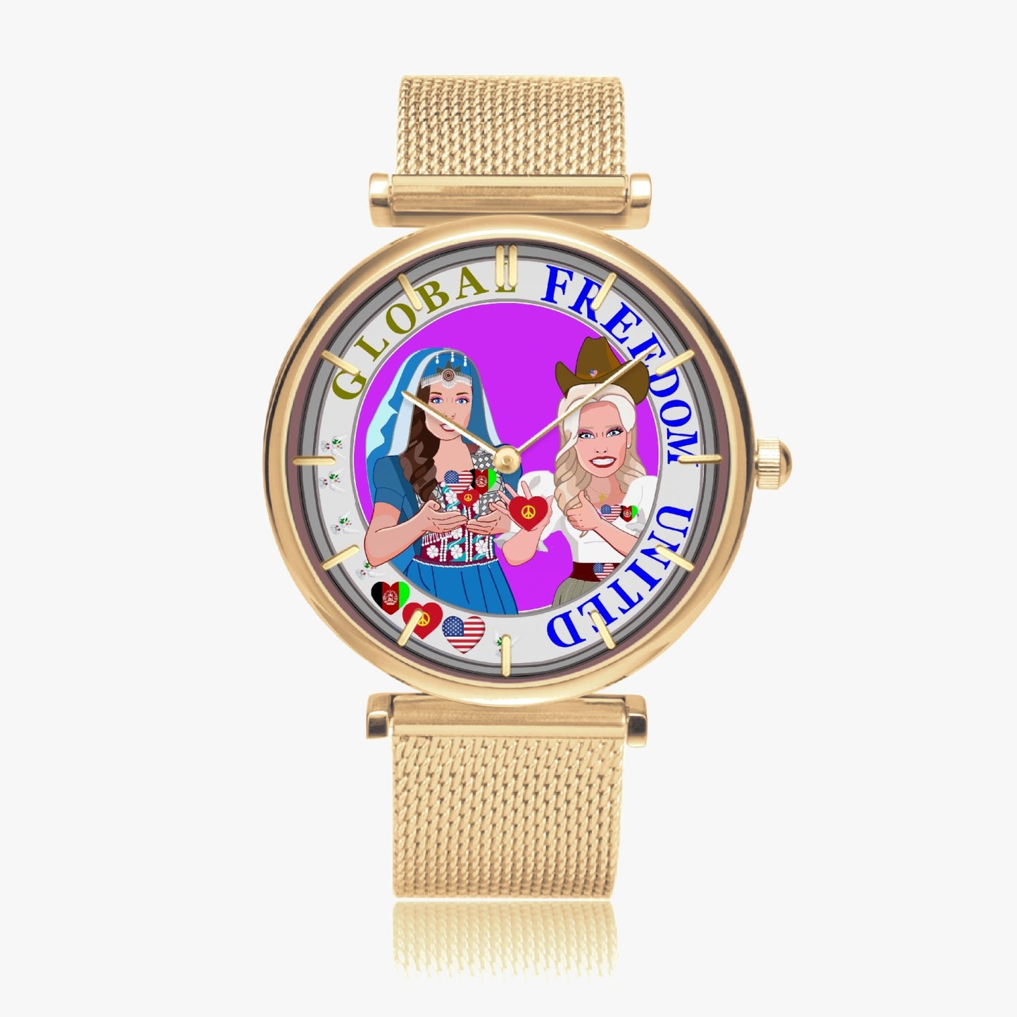 GLOBAL FREEDOM UNITED© New Stylish Ultra-Thin Quartz Watch (With Indicators) Women Afghanistan & USA