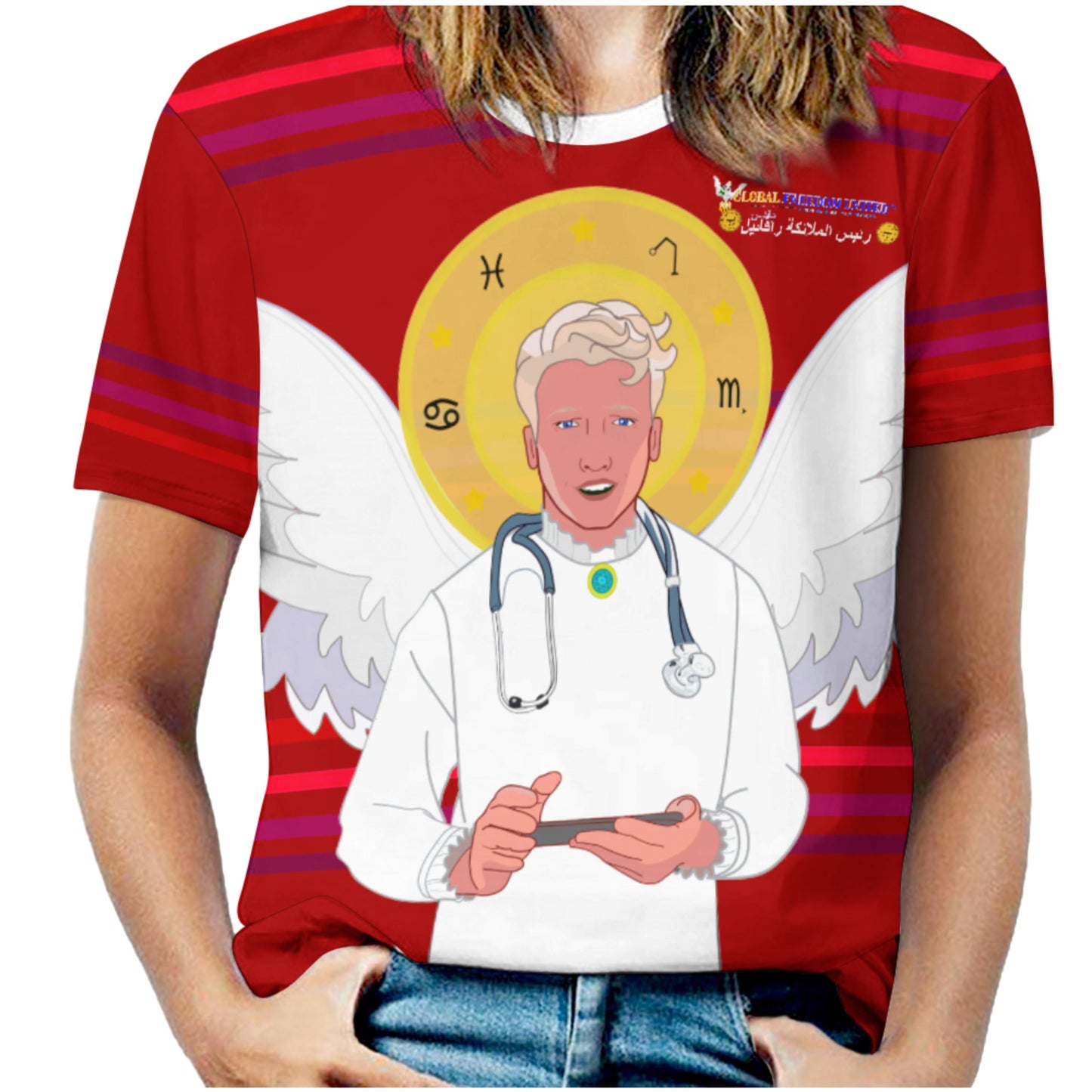 Women´s T-shirt GLOBAL FREEDOM UNITED© Archangel Rafael Arabic Red