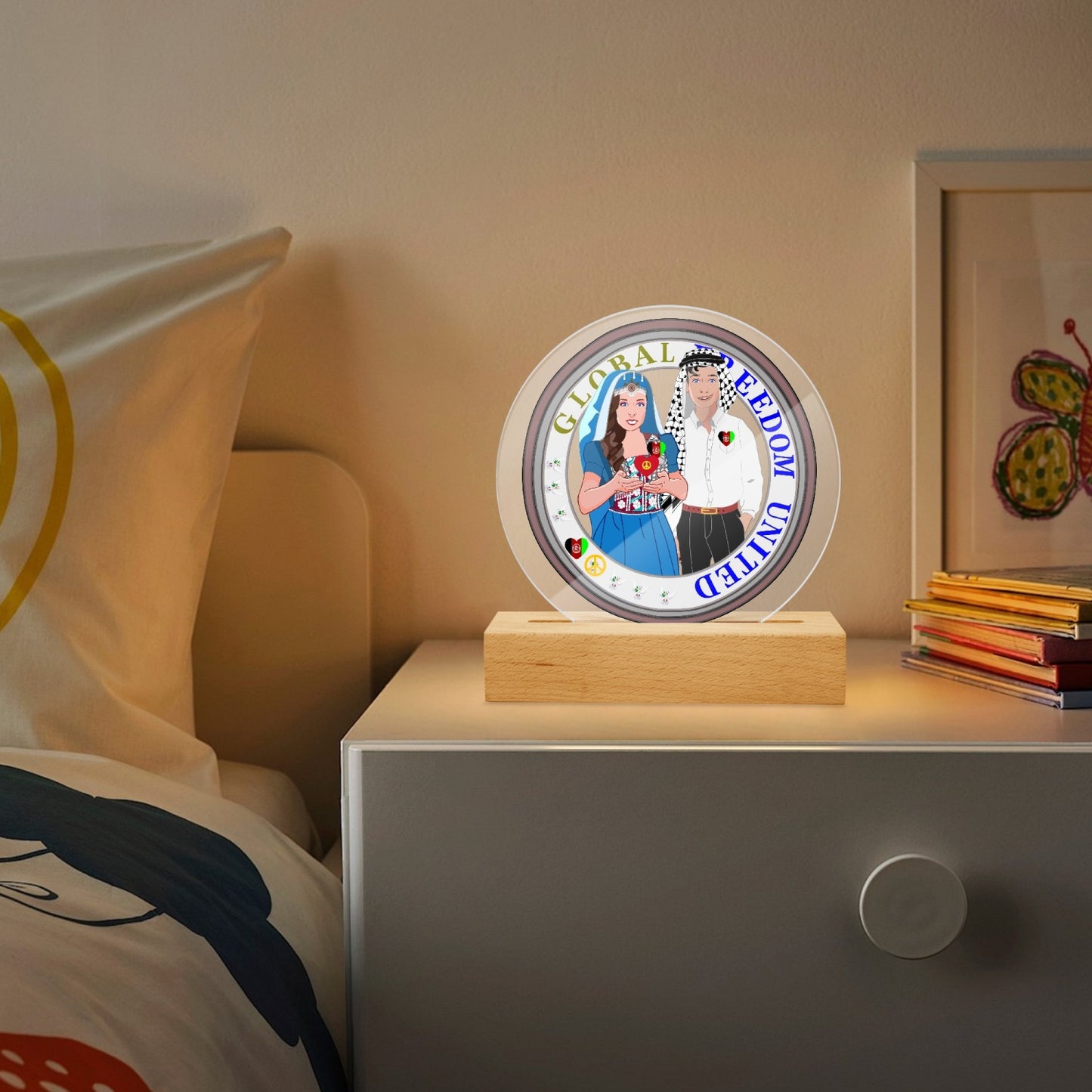 GLOBAL FREEDOM UNITED© Couple Afghanistan Acrylic Plaque with Stand - Round