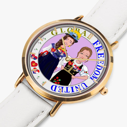 GLOBAL FREEDOM UNITED© Hot Selling Ultra-Thin Leather Strap Quartz Watch (Rose Gold With Indicators) Women Croatia & Serbia V1
