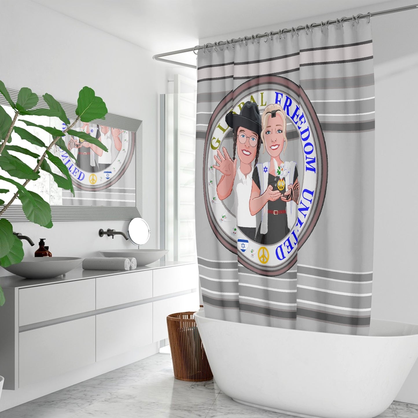 GLOBAL FREEDOM UNITED© Couple Israel Grey - Quick-drying Shower Curtain