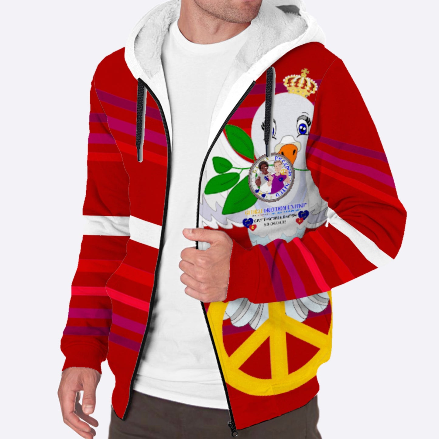 Plush Hoodie GLOBAL FREEDOM UNITED© Men Anti Racism & Fascism Red