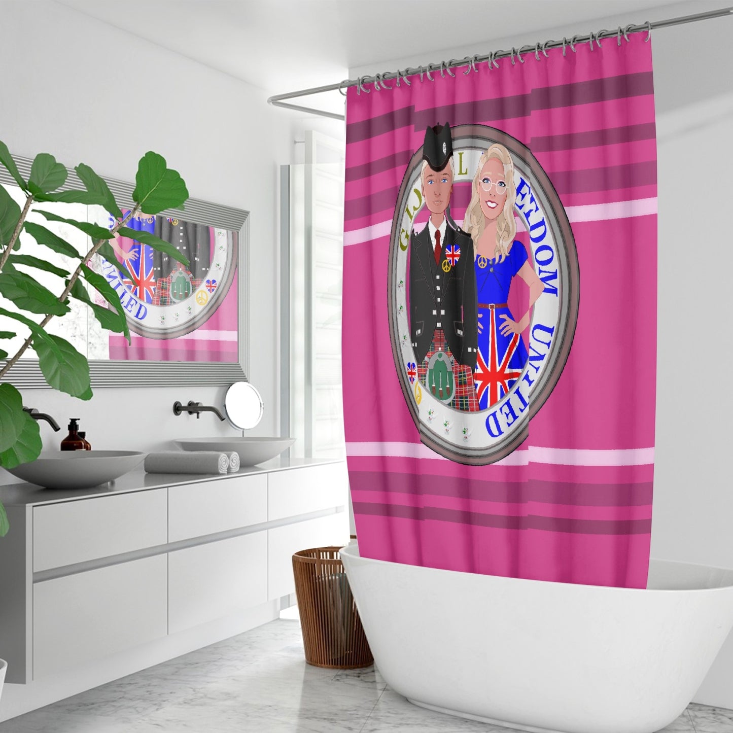 GLOBAL FREEDOM UNITED© Couple England Pink2 - Quick-drying Shower Curtain