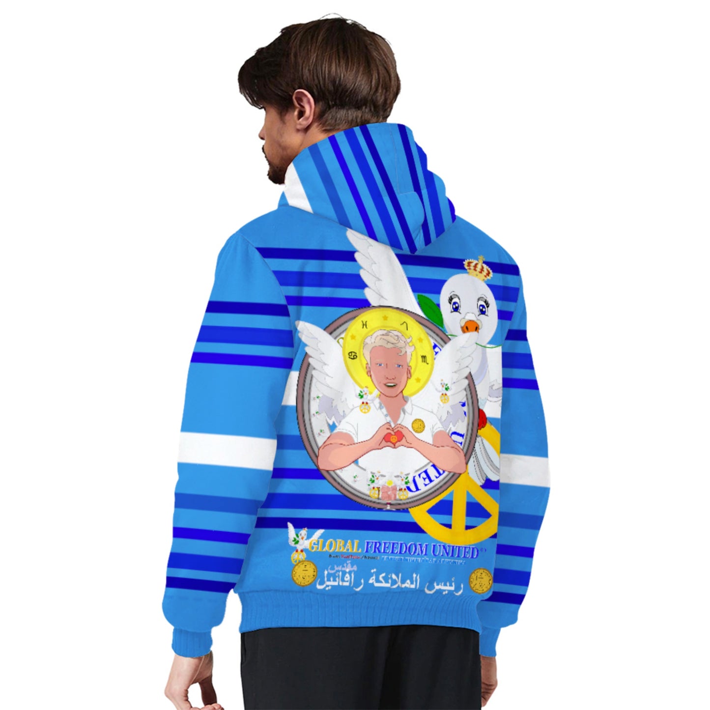 Plush Hoodie GLOBAL FREEDOM UNITED© Archangel Rafael Arabic Deep Blue
