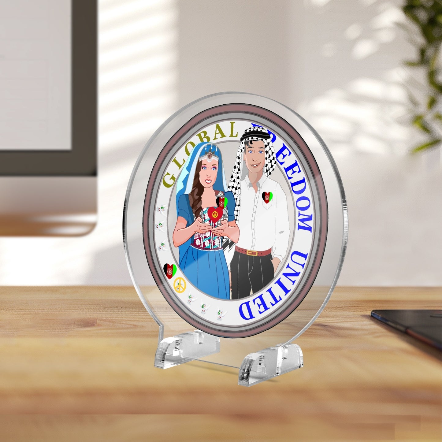 GLOBAL FREEDOM UNITED© Couple Afghanistan Acrylic Plaque with Stand - Round