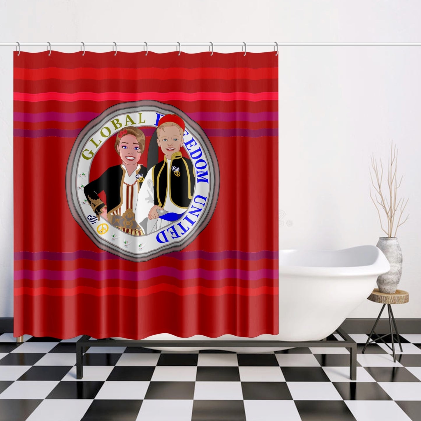 GLOBAL FREEDOM UNITED© Couple Greece Red Quick-drying Shower Curtain