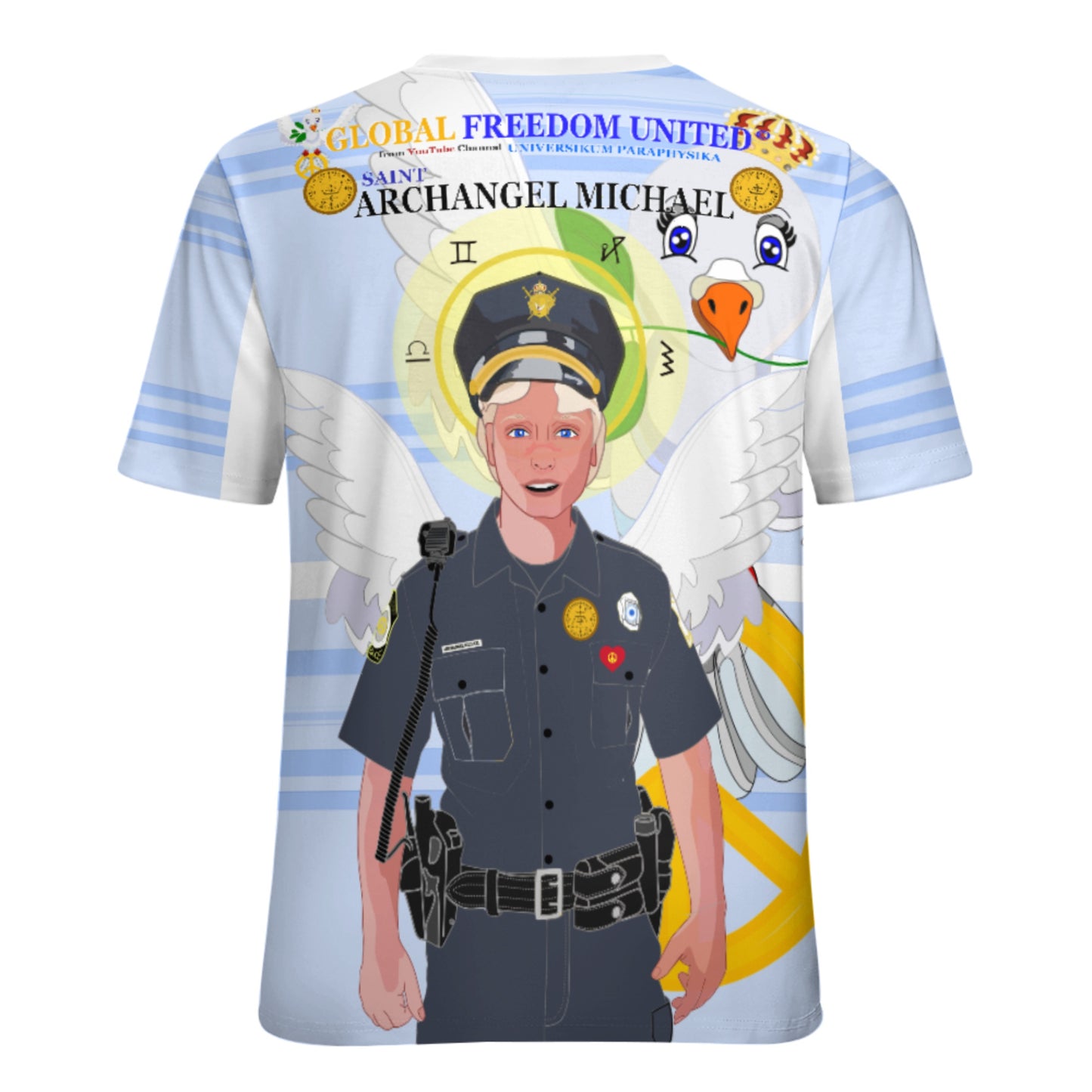 Women´s T-shirt 2 GLOBAL FREEDOM UNITED© Archangel Michael As Policemen Light Blue