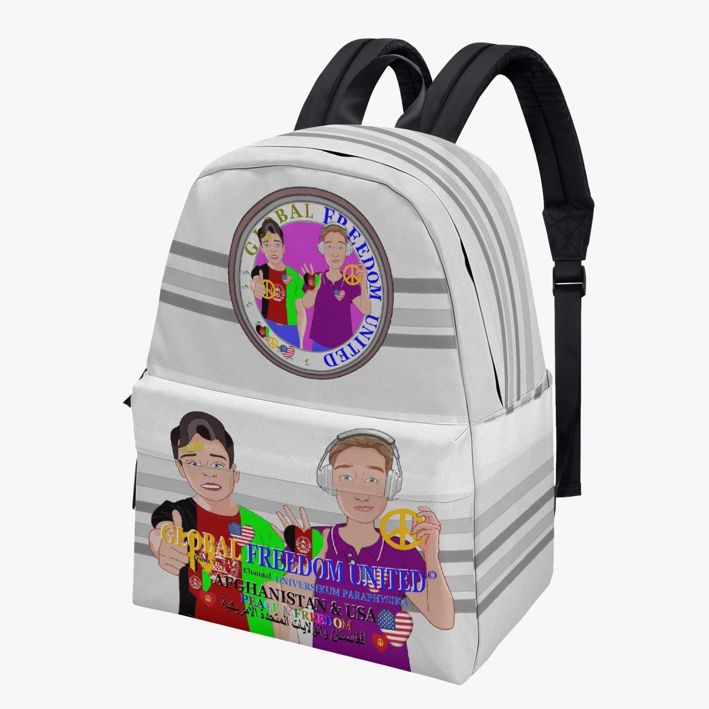 GLOBAL FREEDOM UNITED© Men AFGHANISTAN & USA GREY All-over-print Canvas Backpack